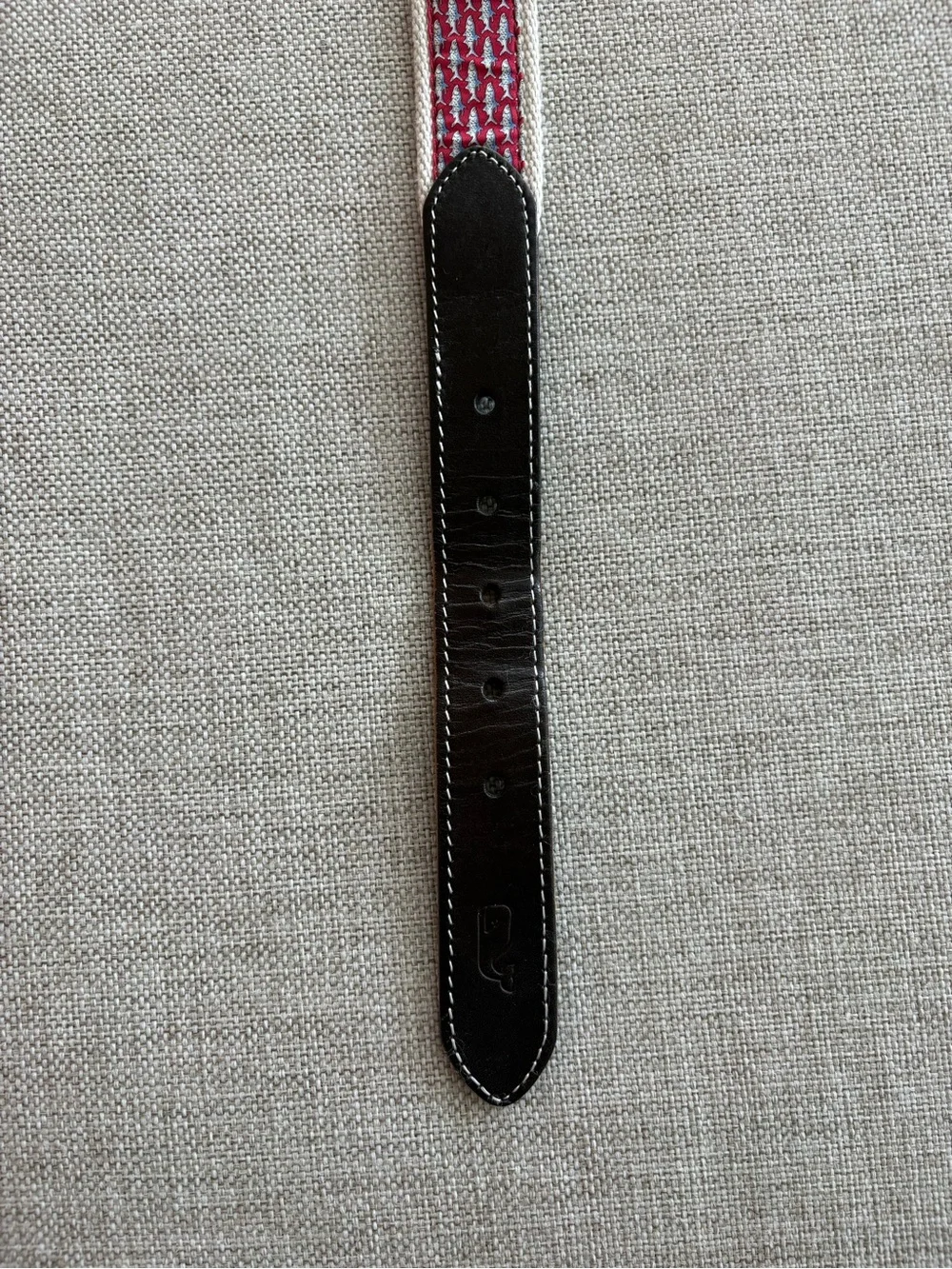 Vineyard Vines Canvas Belt Size 40 Red Fish Leather Trim Brass Buckle